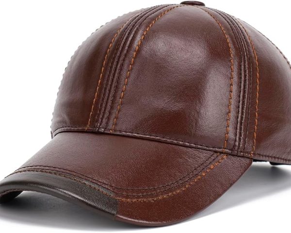 Adjustable Men's Genuine Cowhide Leather Baseball Cap for Fall Winter Outdoor Sports Hat