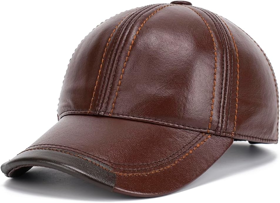 Adjustable Men's Genuine Cowhide Leather Baseball Cap for Fall Winter Outdoor Sports Hat