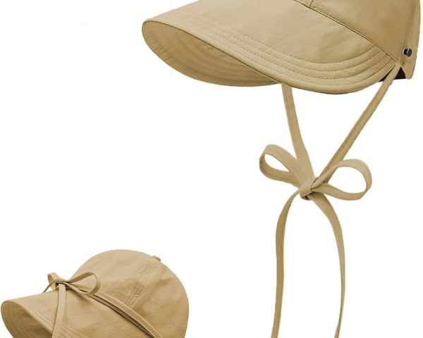 Women Foldable Baseball - Style Sun Hat with Wide Brim - Bow - Tied Wind - Resistant Cord, Adjustable Fastener for Ponytail