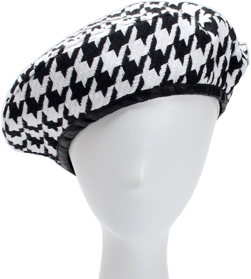 Women's Luxury Houndstooth Pattern Beret Beanie Hat - Image 2