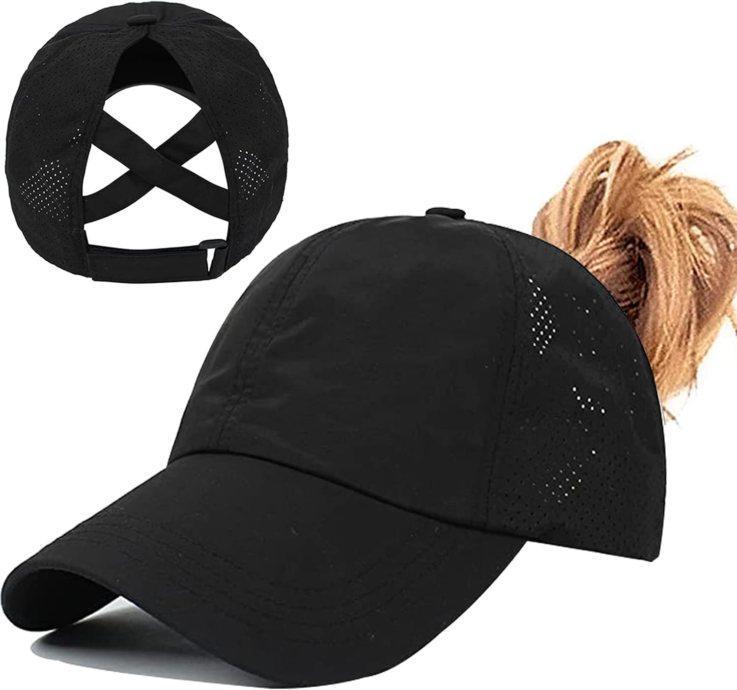 Womens Ponytail Hat Baseball Cap, Adjustable Criss Cross Baseball Cap High Bun Unisex Quick Drying Trucker Hats