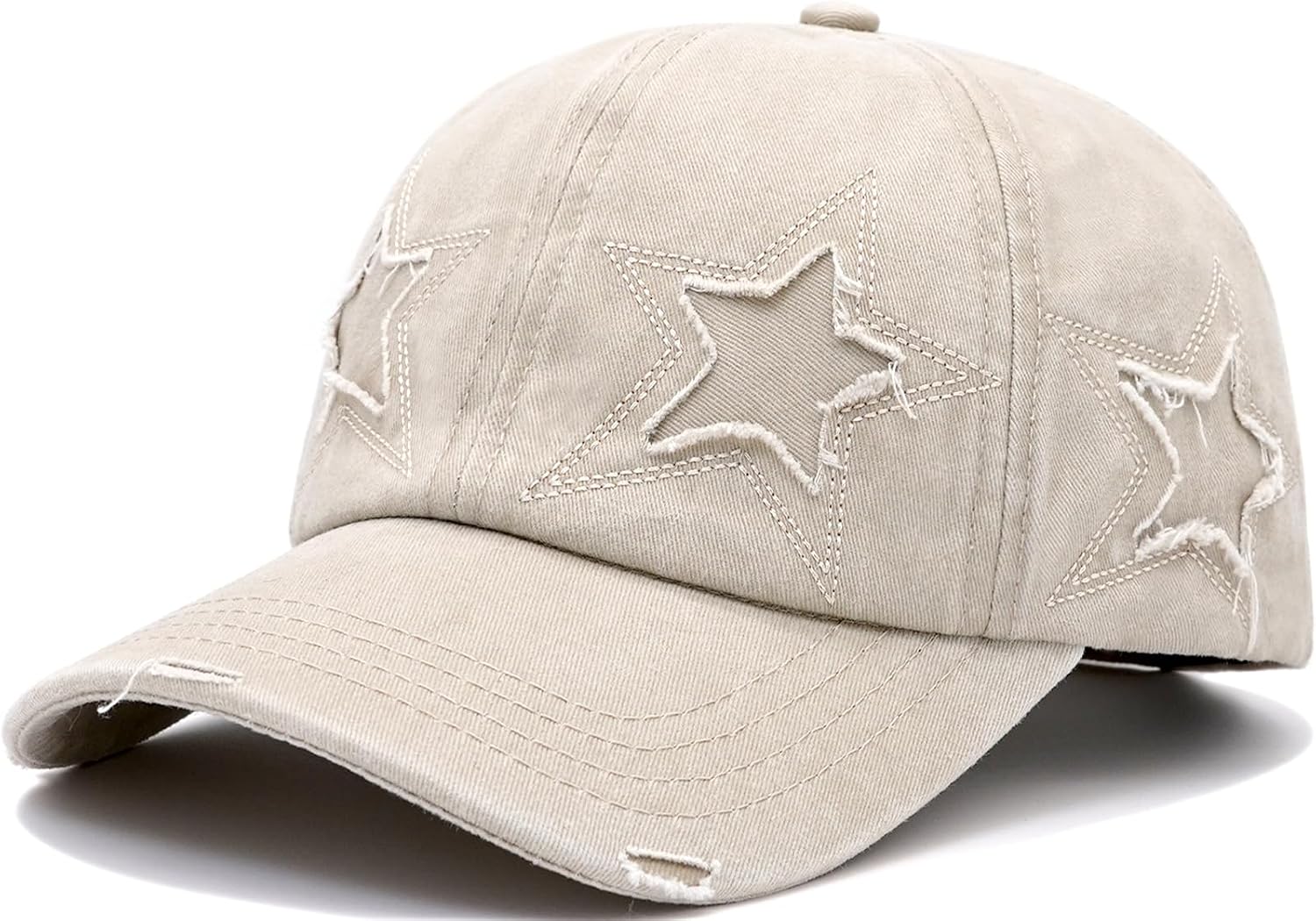 Retro Washed Distressed Baseball Cap with Five Pointed Stars for Women Men