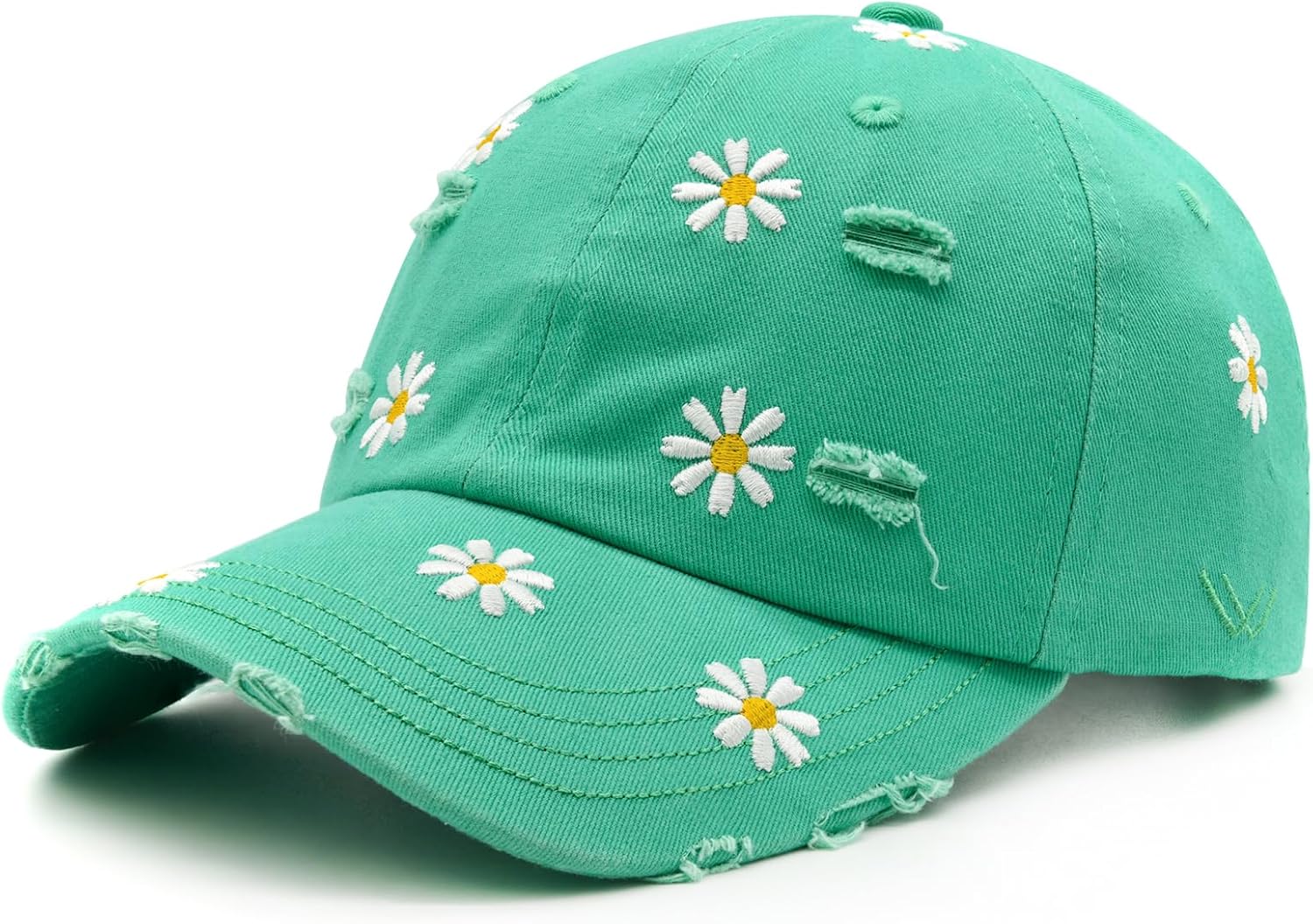 Cute Daisy Hat for Women, Adjustable Embroidered Distressed Trendy Baseball Cap