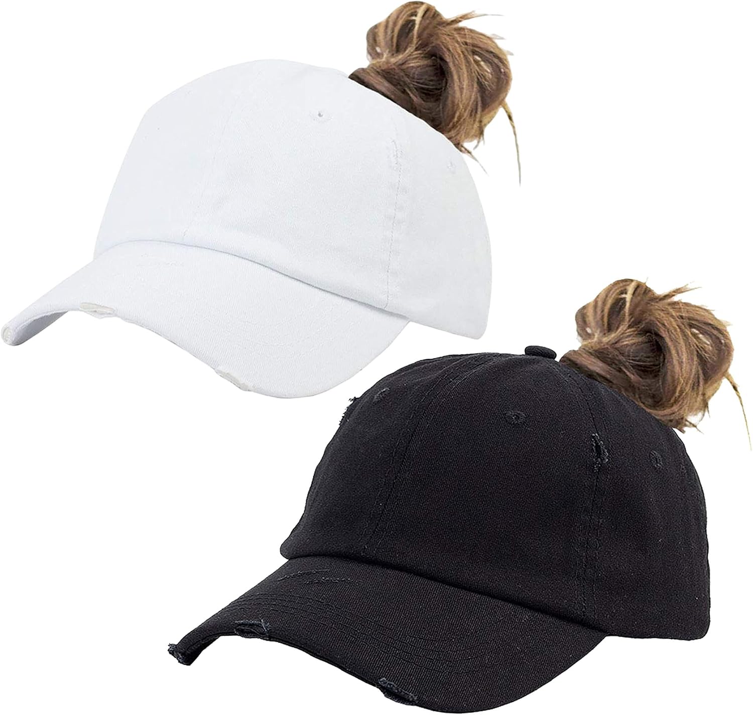 Ponytail Baseball Hat Distressed Retro Washed Womens Twill