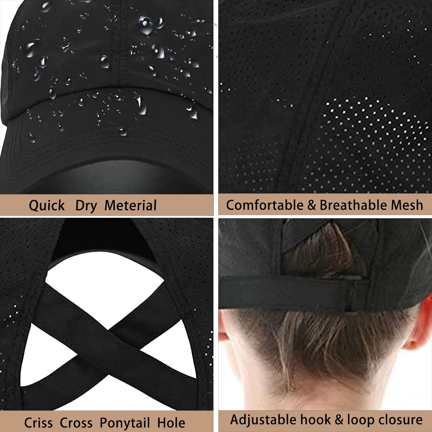 Womens Ponytail Hat Baseball Cap, Adjustable Criss Cross Baseball Cap High Bun Unisex Quick Drying Trucker Hats - Image 2