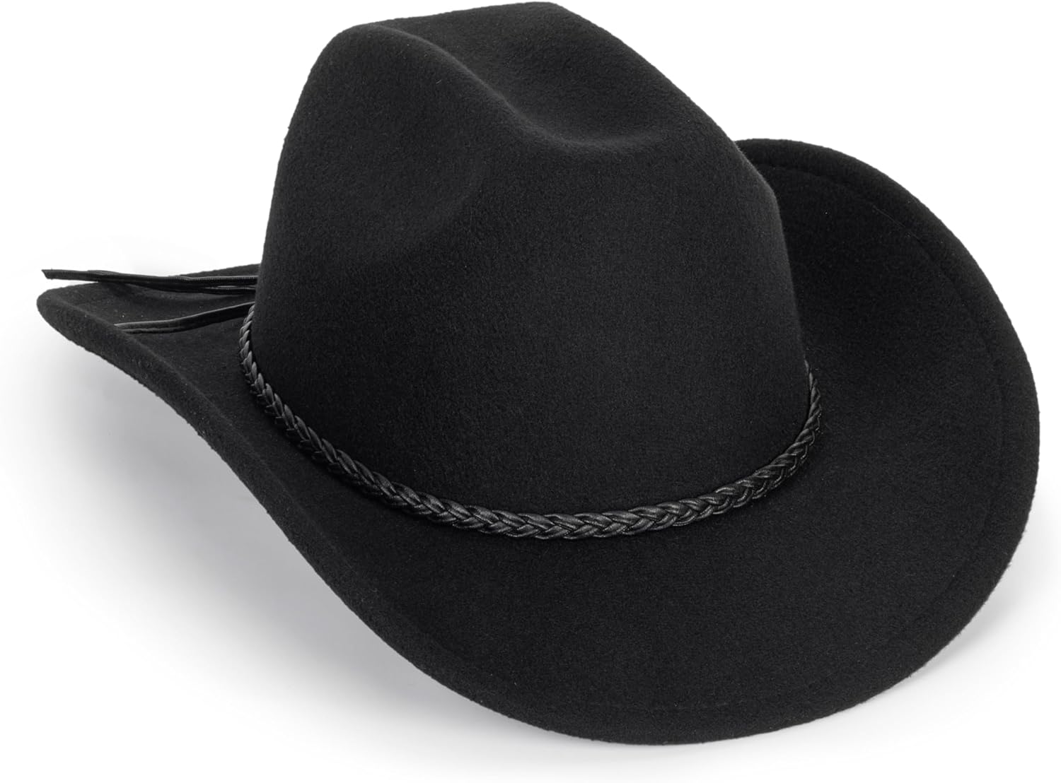 Classic-Western-Cowboy-Hat Upturn-Brim Felt-Cowgirl-Hat Rodeo-Hat with Belt for Women Men (Fit for 22.4-23.2")