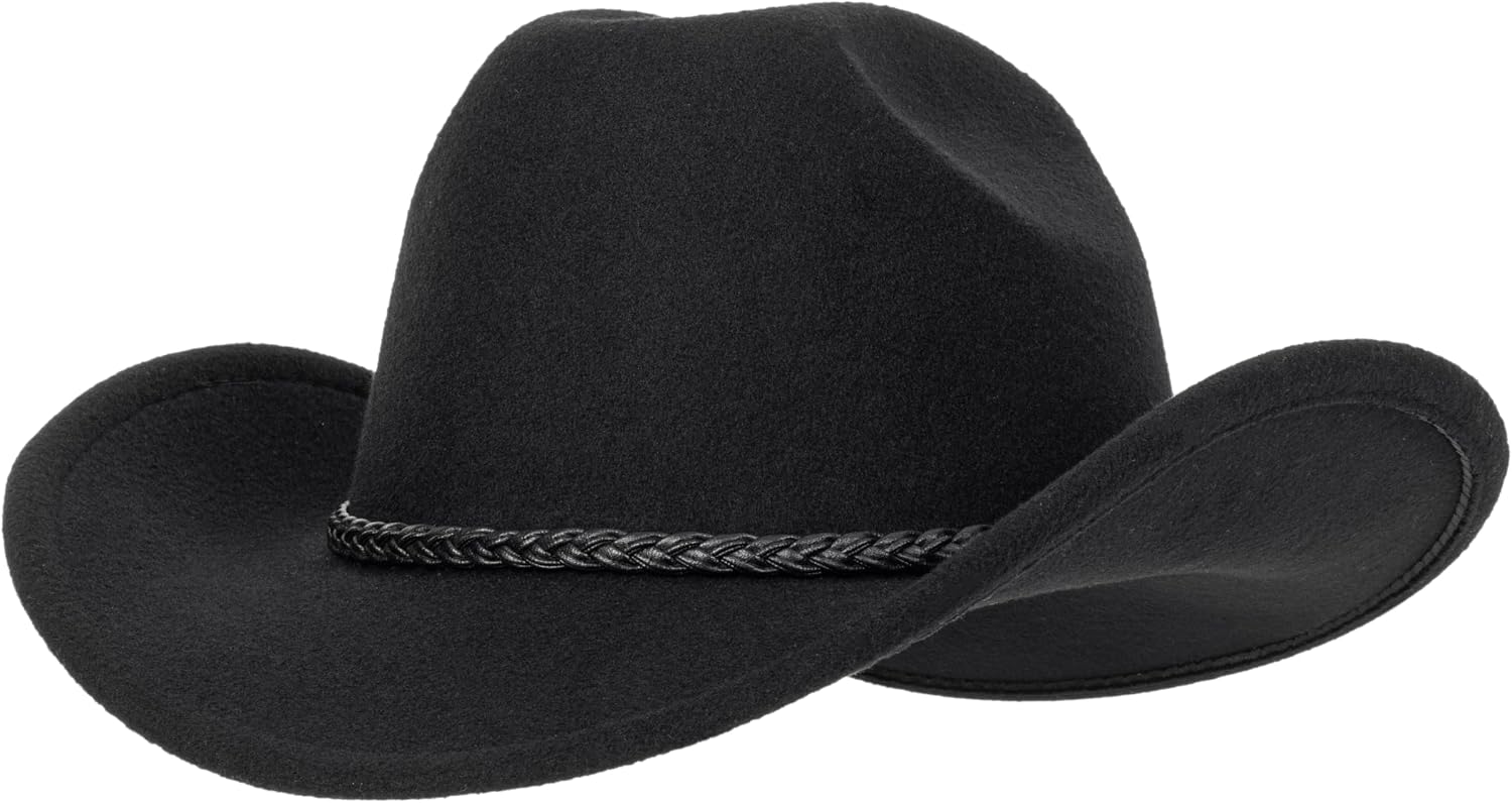 Classic-Western-Cowboy-Hat Upturn-Brim Felt-Cowgirl-Hat Rodeo-Hat with Belt for Women Men (Fit for 22.4-23.2") - Image 2