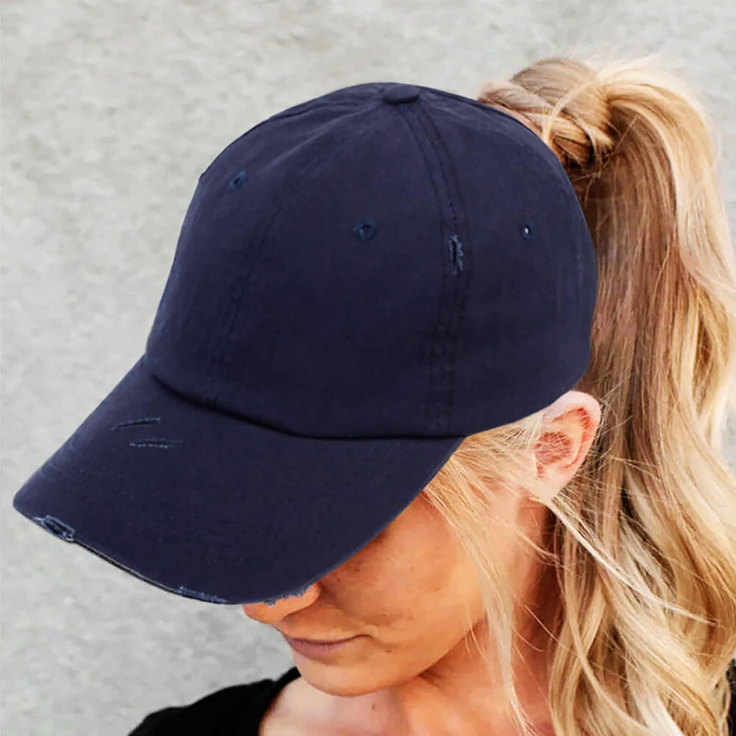 Ponytail Baseball Hat Distressed Retro Washed Womens Twill - Image 2
