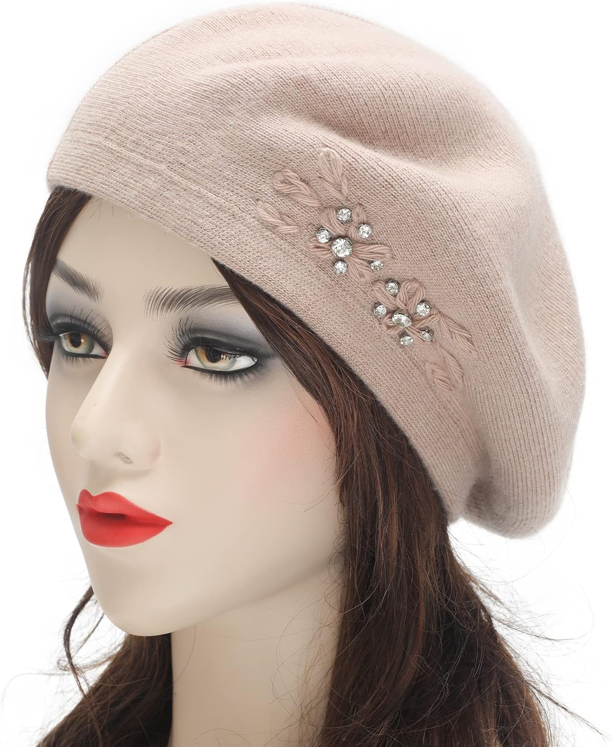 Womens French Beret hat, Reversible Solid Color Cashmere Mosaic Warm Beret Cap for Girls - Image 2