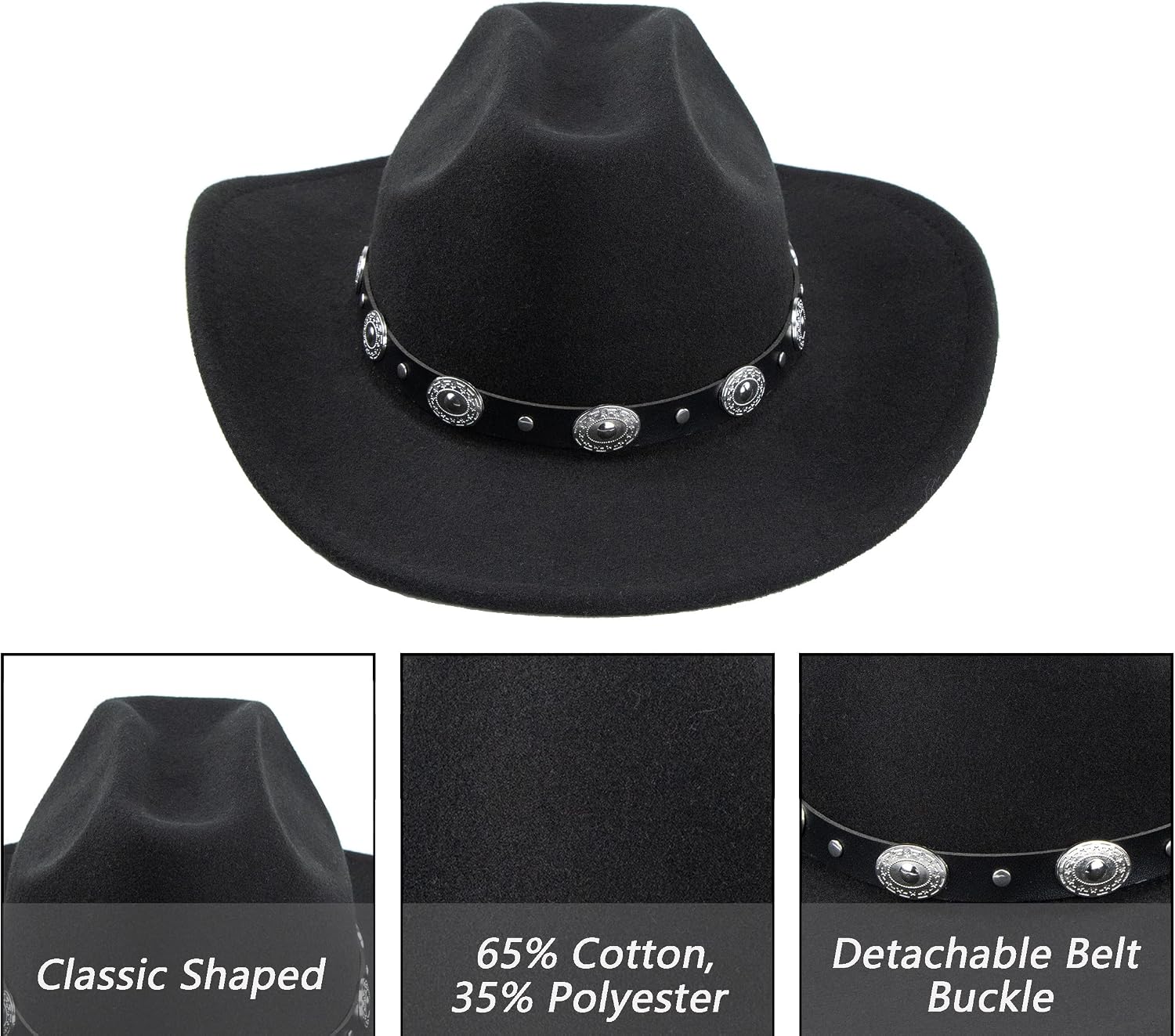 Classic Western-Cowboy-Hat Men WoMen's Wide Brim Cowgirl Hats Felt Fedora hat (S-M) - Image 2