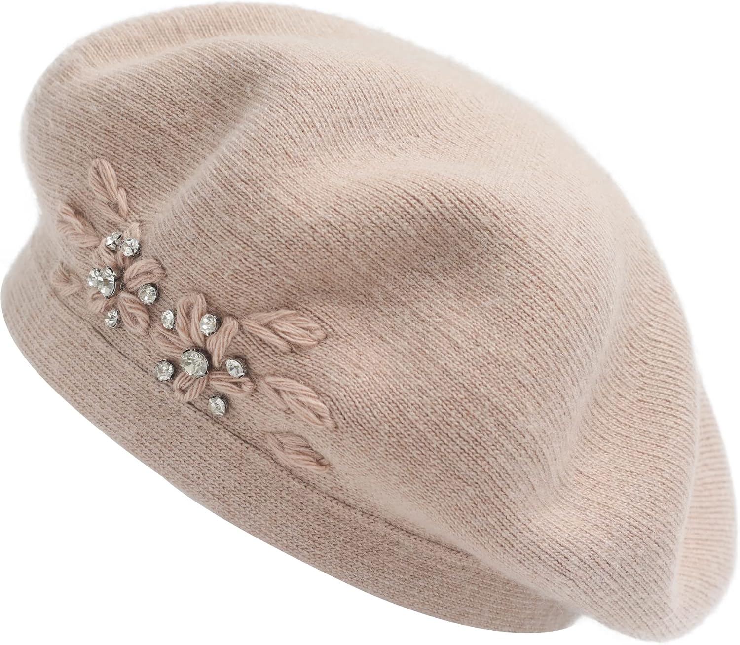 Womens French Beret hat, Reversible Solid Color Cashmere Mosaic Warm Beret Cap for Girls